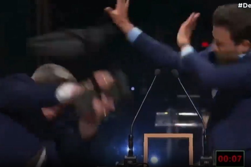 Watch moment politician smashes rival over head with iron chair in WWE-style brawl live on TV during election debate --[Reported by Umva mag]