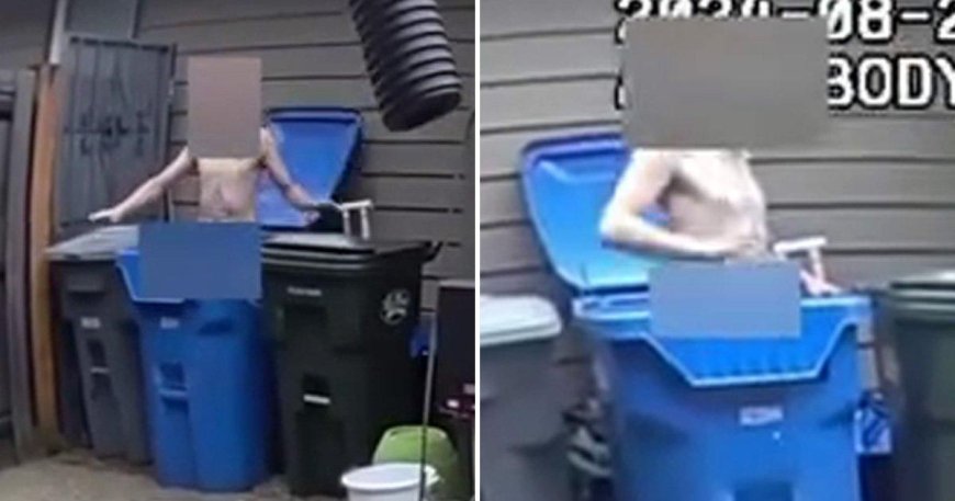 Bizarre moment naked man in a garbage bin is busted as ‘car thief’ --[Reported by Umva mag]