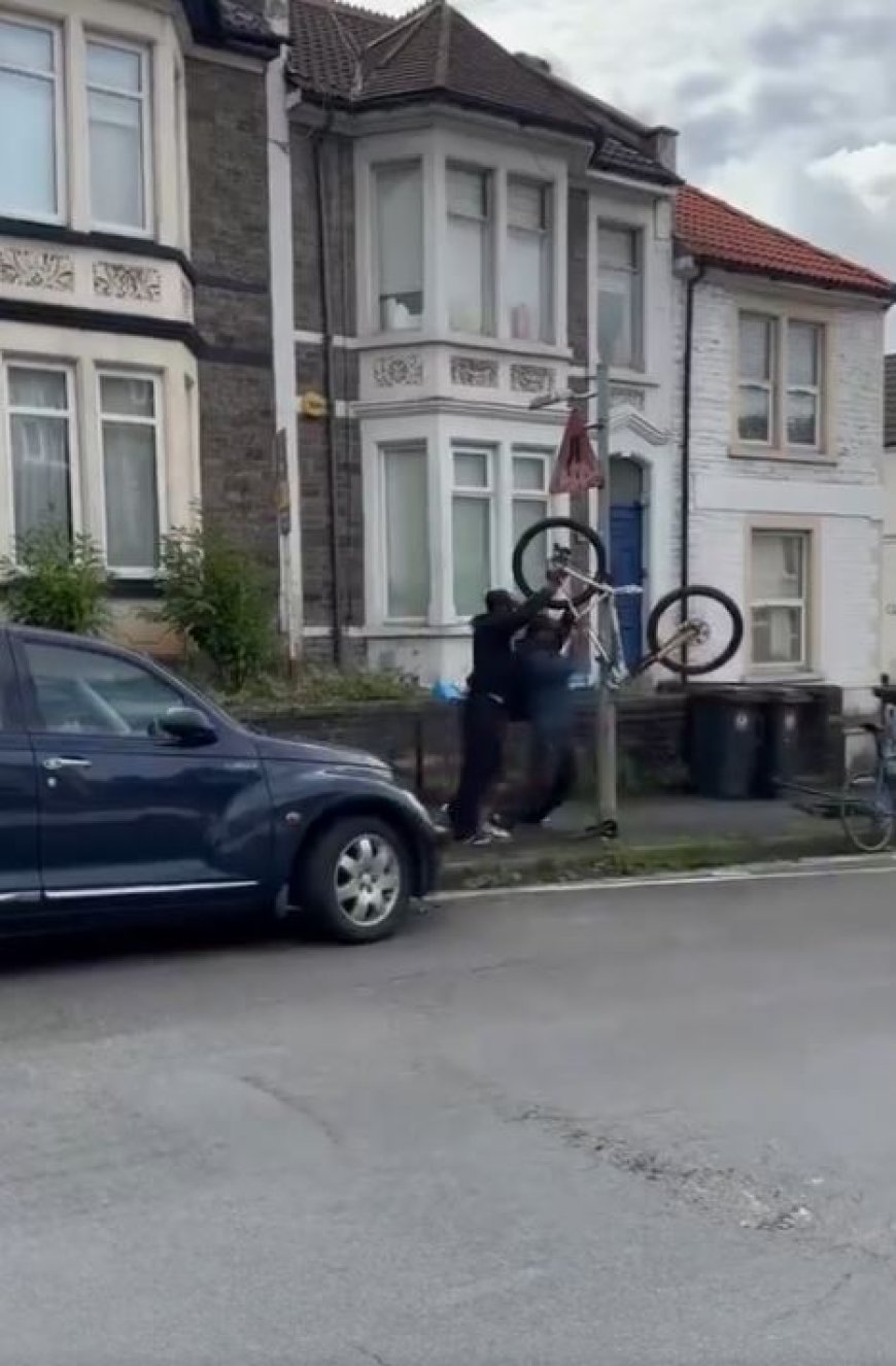 Pair of bold thieves seen forcefully snapping bike chain to steal bicycle from residential street   --[Reported by Umva mag]