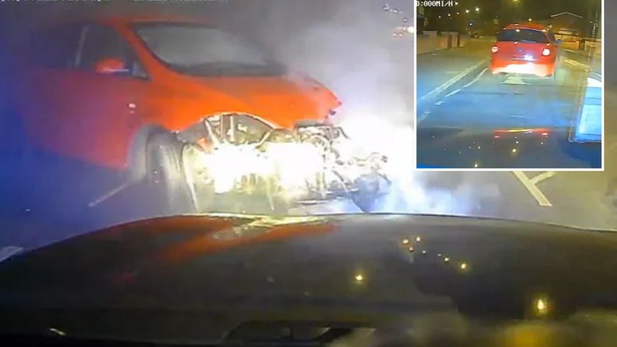 Moment out-of-control driver smashes into safety barrier after leading cops on 70mph chase through 20mph zone --[Reported by Umva mag]