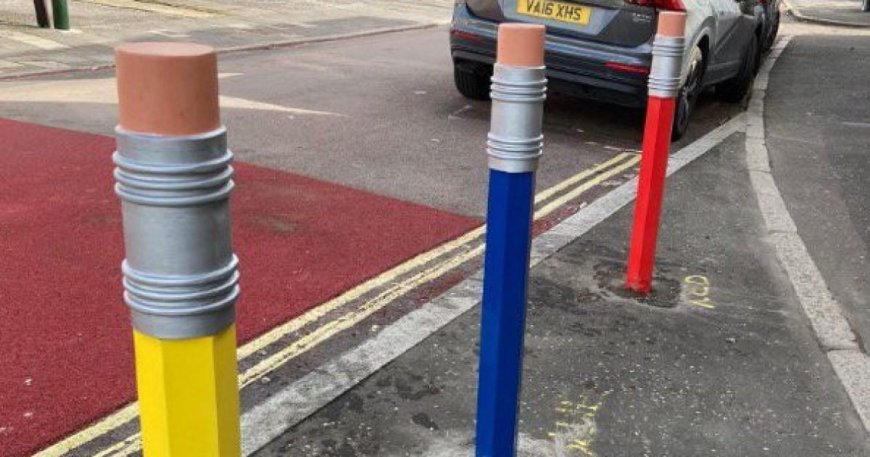 Council puts up giant coloured pencils to stop parents driving children to school --[Reported by Umva mag]